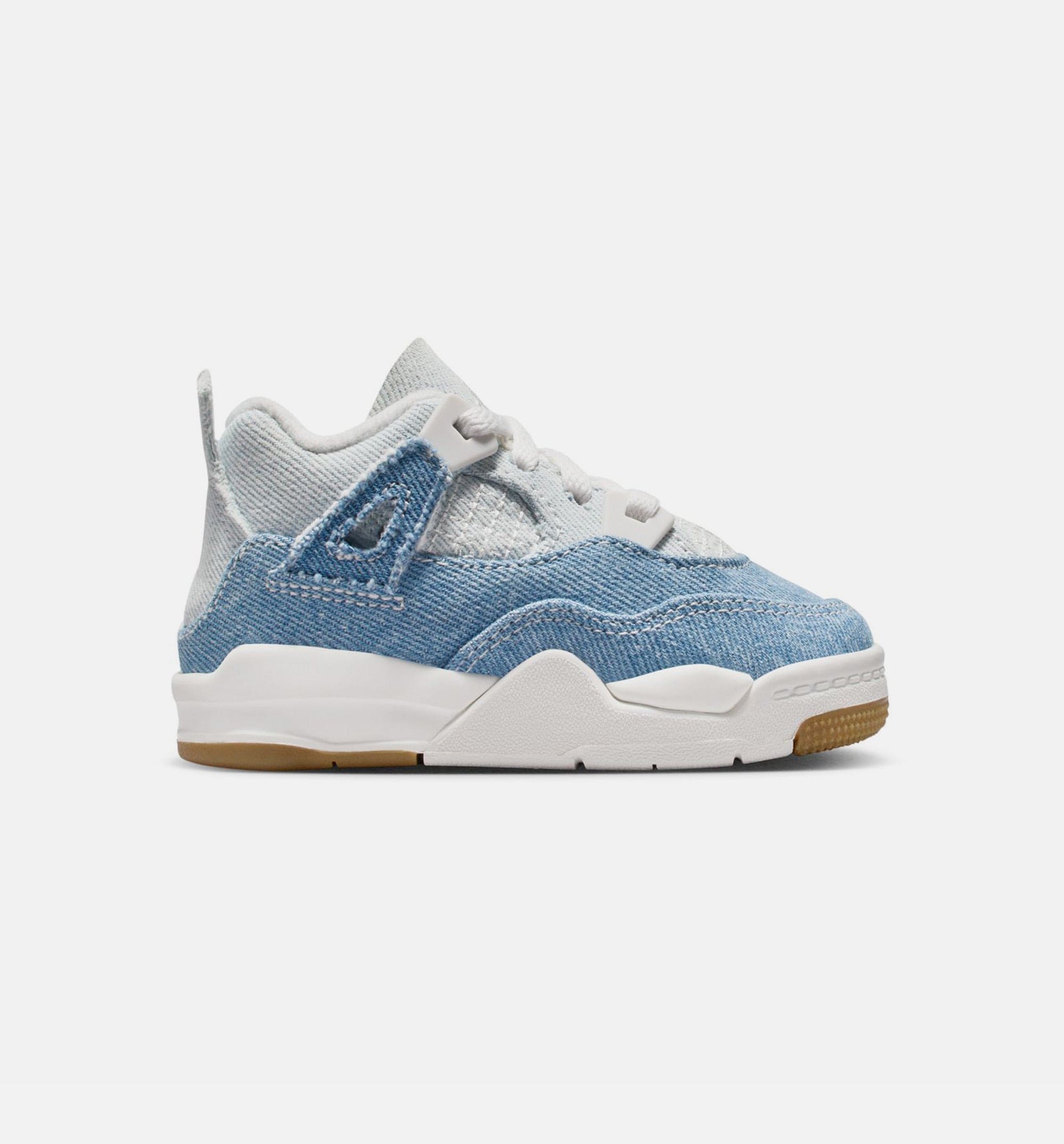 Air Jordan 4 Retro Worn Blue Infant Toddler Lifestyle Shoe - Sail/Worn Blue/Metallic Gold