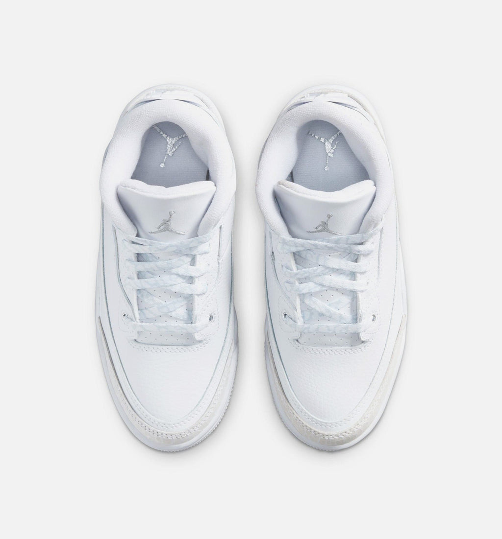 Air Jordan 3 Retro White and Silver Preschool Lifestyle Shoe - White/Metallic Silver Free Shipping
