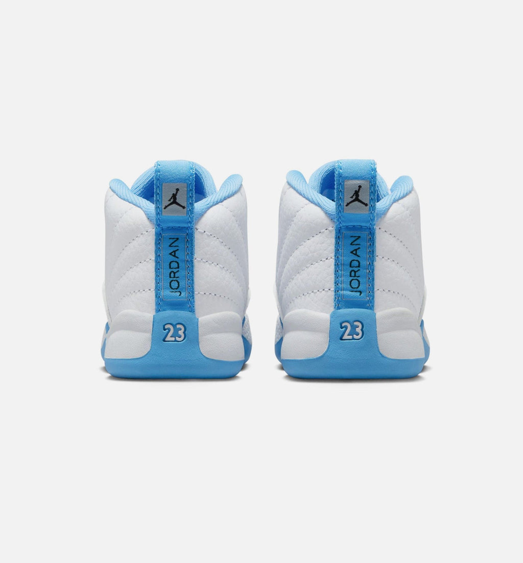 Air Jordan 12 Retro White and University Blue Infant Toddler Lifestyle Shoe - White/University Blue/Metallic Silver Free Shipping